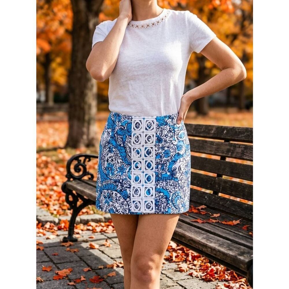 🔺️Lilly Pulitzer Blue & White Marigold Ariel Blue Hippy Hippy Shake Skort Size